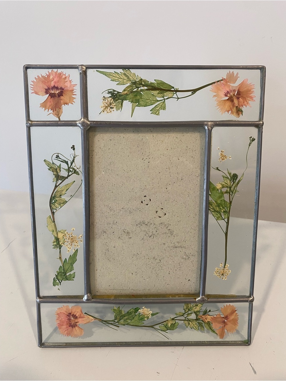Vintage Pressed Flower Glass Photo Frame 4x6 Metal Botanical Cottagecore Decor